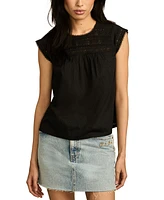 Lucky Brand Women's Lace-Neck Pintuck Cotton Top