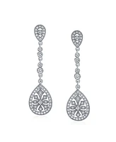 Bling Jewelry Deco Style Teardrop Cubic Zirconia Filigree Statement Chandelier Earrings Gold Silver Plated