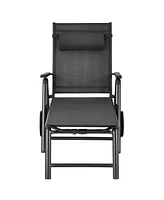 2PCS Patio Lounge Chair W/ Wheels Neck Pillow Aluminum Frame Adjustable
