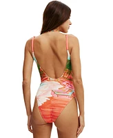Cotton On Women's Thin-Strap Low-Scoop One Piece Cheeky Swimsuit