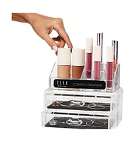 Acrylic Cosmetic Organizer with 2 Drawers & 3 Tiered Compartments, Clear Makeup Storage, Compact Vanity Organizer for Skincare and Makeup Brushes