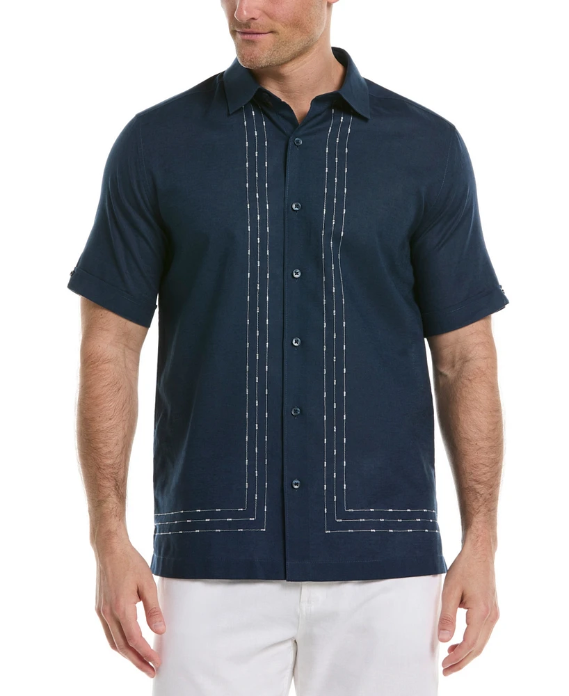 Cubavera Men's Classic-Fit L-Shape Embroidered Linen Blend Button-Down Shirt