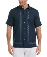 Cubavera Men's Classic-Fit L-Shape Embroidered Linen Blend Button-Down Shirt
