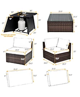 Gymax 7PCS Rattan Patio Sectional Furniture Set w/ 30'' Fire Pit Table & Cushion
