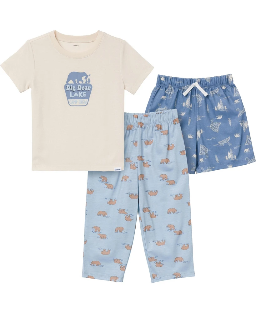 Gerber Toddler Boys 3-Piece T-Shirt, Shorts & Pants Pajama Set, Rock Roll, 5T