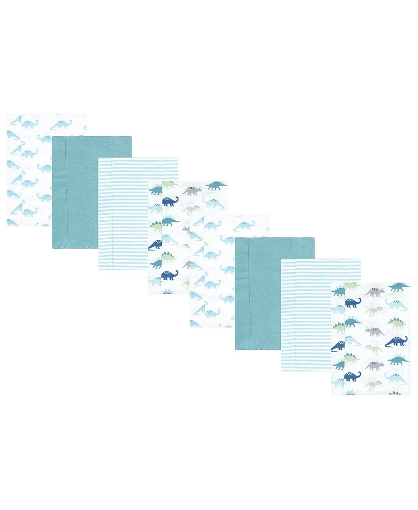 Hudson Baby Boys and Girls Cotton Poly Flannel Burp Cloths 8-Pack, Soft Teal Dino, One Size