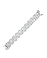 Sterling Silver White Gold Plated Cubic Zirconia 3 Row Pearl Bracelet