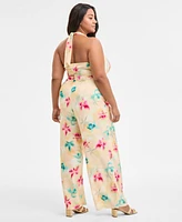 Bar Iii Trendy Plus Printed Halter Jumpsuit, Exclusively at Macy's
