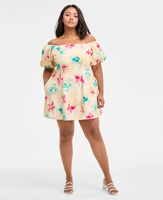 Bar Iii Trendy Plus Printed Off-The-Shoulder Dress, Exclusively at Macy's