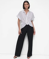 Dkny Women's Twist-Hem Textured Camp Shirt