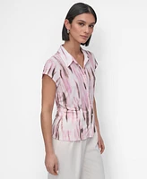 Dkny Women's Printed Knit Cap-Sleeve Shirt