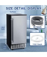 Cowsar,80Lbs Commercial Ice Maker, Stainless Steel, Undercounter/Freestanding, Clear Cube