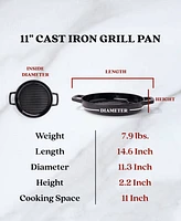 Alva Nori 11" Enameled Cast Iron Griddle Pan, Non-Toxic Pfas, Pfoa, Ptfe Free, Round Grill Pan Compatible with All Stove Top & Induction Ready, Oven S