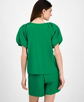 Anne Klein Petite Pleated-Bubble-Sleeve Blouse