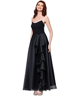 Betsy & Adam Petite Mixed-Material Strapless Ball Gown
