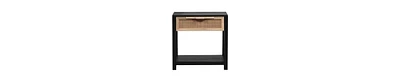 Mango Wood Side Table – Rattan Drawer & Open Shelf Storage