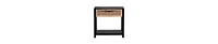Mango Wood Side Table – Rattan Drawer & Open Shelf Storage