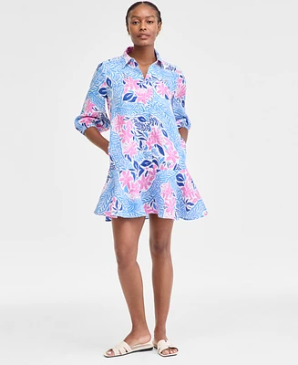 Charter Club Women's 100% Linen Printed Ruffle-Hem Dress, Exclusively at Macy's