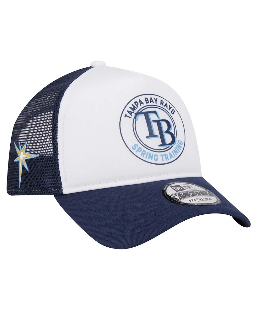 New Era Men's White/Navy Tampa Bay Rays Spring Training Circle Foam A-Frame 9Forty Trucker Adjustable Hat