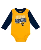 Outerstuff Baby Boys and Girls Navy West Virginia Mountaineers Double Up Long Sleeve Bodysuit Pant Set