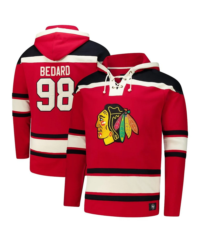 '47 Brand Men's Connor Bedard Red Chicago Blackhawks Big Tall Lace-up Pullover Hoodie