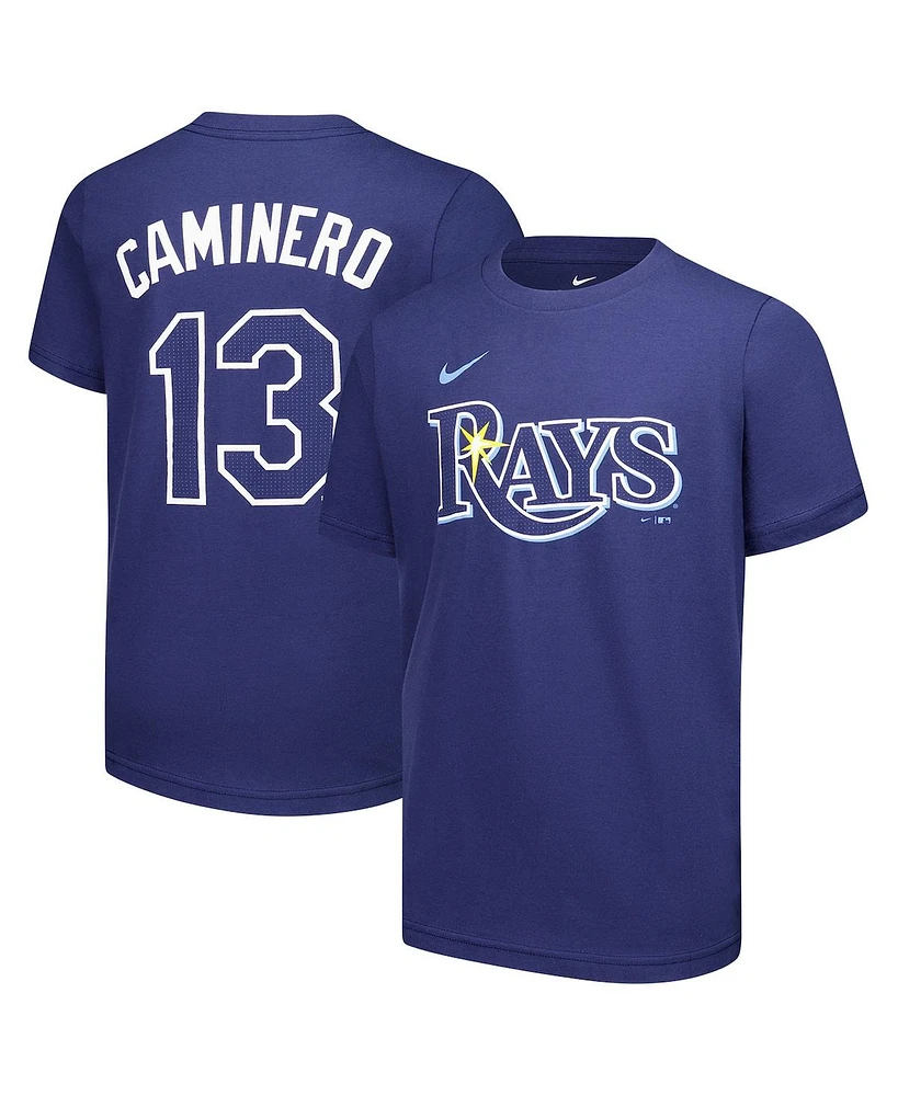 Nike Big Boys and Girls Junior Caminero Navy Tampa Bay Rays Name Number T-Shirt