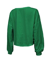 Majestic Women's Kelly Green Philadelphia Eagles Super Bowl Lix Champions Hard Count Retro Off Shoulder V-Neck Long Sleeve T-Shirt