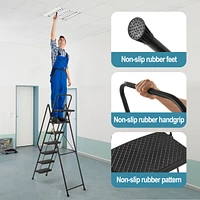6 Step Folding step stool with bandwidth anti slip pedals and tool trays, lightweight and portable steel step stool