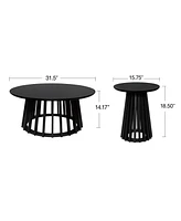 Mondawe Round Coffee Table Set of 2, Grille Molding, Suitable for Bedroom, Living Room, Balcony
