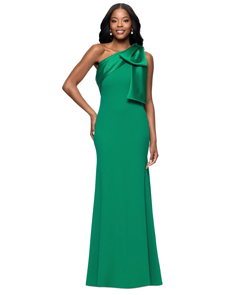 Betsy & Adam Women's Bow-Trimmed One-Shoulder Gown