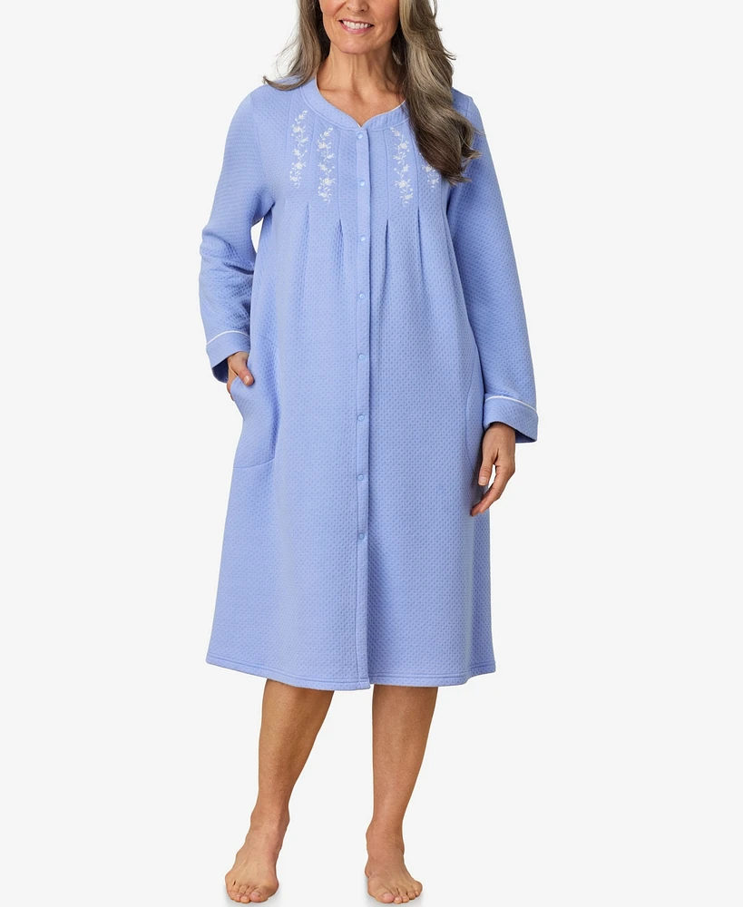 Aria Women's Long Sleeve Waltz Snap Front Mint Robe