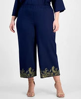 Jm Collection Plus Metallic Embroidered-Hem Capri Pants, Exclusively at Macy's