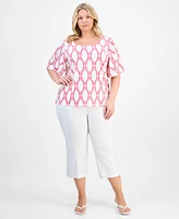 Jm Collection Plus Printed Flutter-Sleeve Top, Exclusively at Macy's
