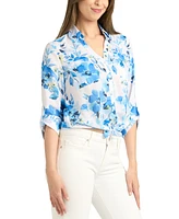 Bcx Juniors' Dobby Print Tie-Front 3/4-Sleeve Blouse