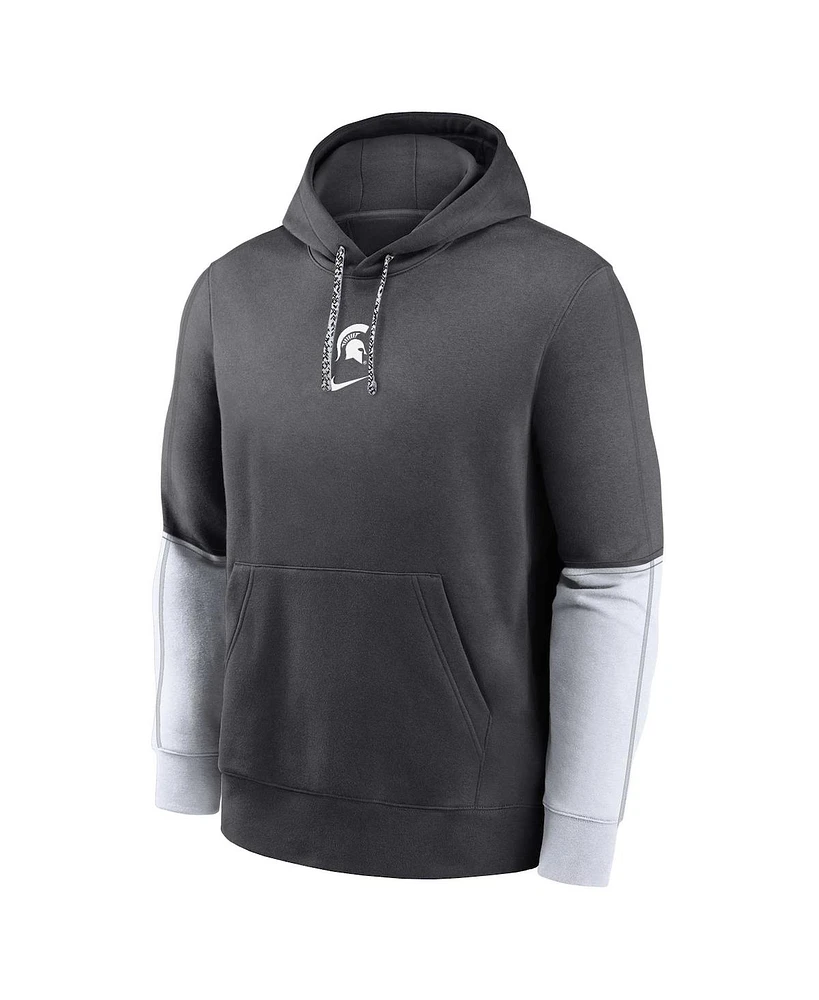 Nike Big Boys and Girls Charcoal Michigan State Spartans 2024 Sideline Club Fleece Color Block Pullover Hoodie
