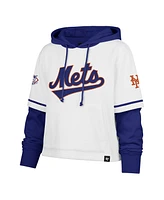 '47 Brand Women's White New York Mets Trifecta Shortstop Cropped Pullover Hoodie