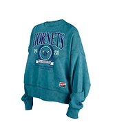 New Era Women's Teal Charlotte Hornets Hardwood Classics Enzyme Wash Oversized Boxy Pullover Sweatshirt