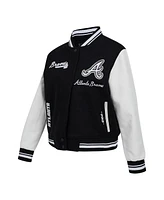 Pro Standard Women's Black Atlanta Braves Cultivated Pearls Rib Wool Full-Zip Varsity Jacket