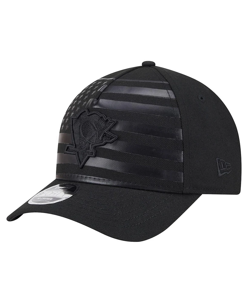New Era Men's Black Pittsburgh Penguins Game Day Stealth Flag 9FORTY A-Frame Adjustable Hat