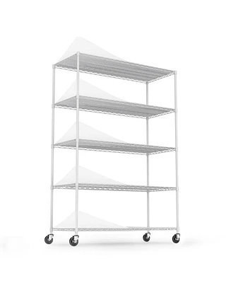 5 Tier 6000lbs Heavy Duty Adjustable Storage Rack Metal Shelf Wire Shelving Unit with Wheels & Shelf Liners - 82" H x 48" L x 24" D