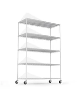 5 Tier 6000lbs Heavy Duty Adjustable Storage Rack Metal Shelf Wire Shelving Unit with Wheels & Shelf Liners - 82" H x 48" L x 24" D