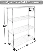 Simple Deluxe Heavy Duty 4-Shelf Shelving Unit with Wheel and Adjustable Feet, 36''(L) x14''(W) x54''(H), Chrome