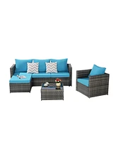 3-Piece Patio Set, Woven L-Shaped Sectional, Sofa, Lounger & Coffee Table