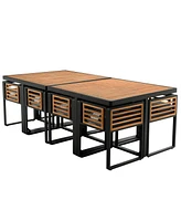18-pc Acacia Patio Dining Set, 8 Chairs, 8 Ottomans, 2 Tables, Cushioned, Gray