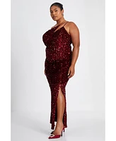 Quiz Plus One Shoulder Cut Out Sequin Maxi Dress