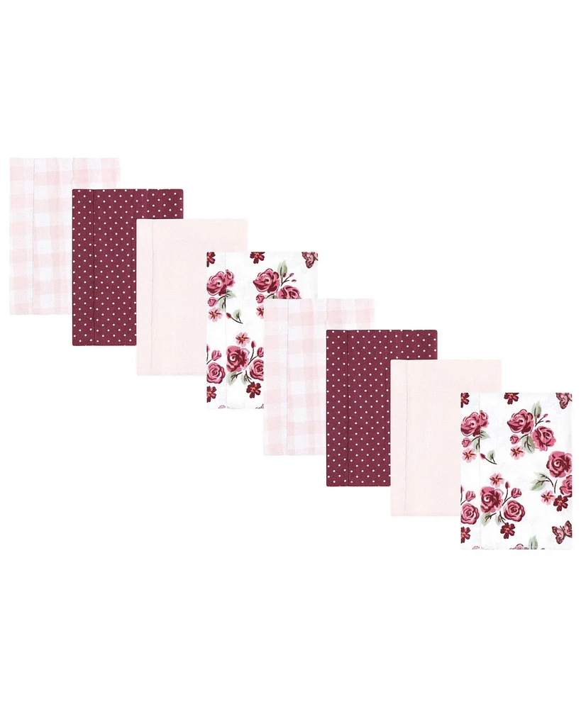 Hudson Baby Boys and Girls Cotton Poly Flannel Burp Cloths 8-Pack, Sweet Roses, One Size