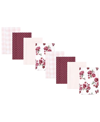 Hudson Baby Boys and Girls Cotton Poly Flannel Burp Cloths 8-Pack, Sweet Roses, One Size