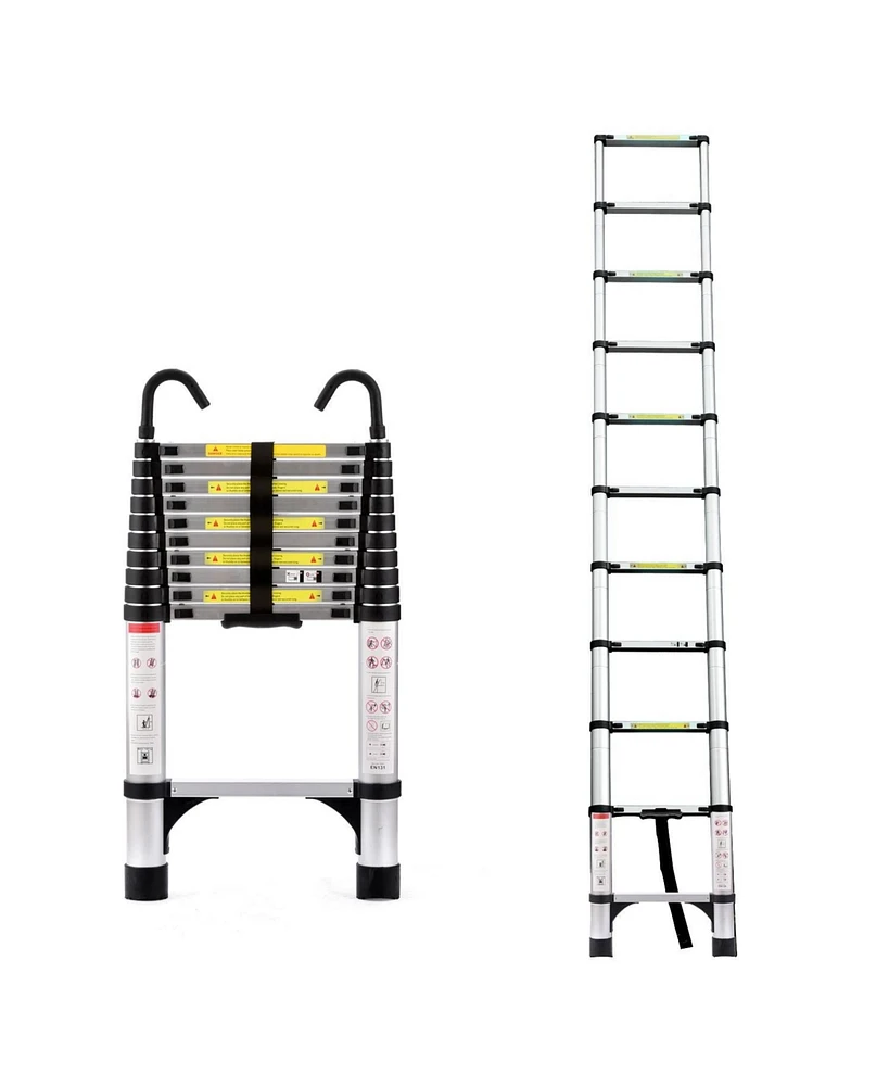10.5ft (about 3.2m) retractable ladder, multi-functional foldable ladder, with hook, aluminum retractable ladder, suitable for daily use of Rv, attic,