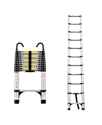 10.5ft (about 3.2m) retractable ladder, multi-functional foldable ladder, with hook, aluminum retractable ladder, suitable for daily use of Rv, attic,
