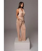 Jluxlabel Women's Slinky Halter Belted Jumpsuit